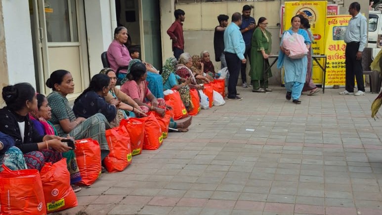 Grocery kits being distributed to widows